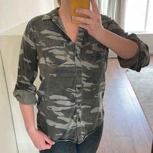 Express Women’s Dark Green Camo Button-Up